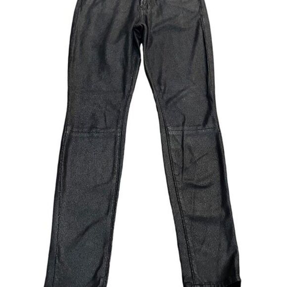 7 For All Mankind Black Faux Leather Reptile Print Skinny Ankle Jeans Size 25 - Picture 1 of 4